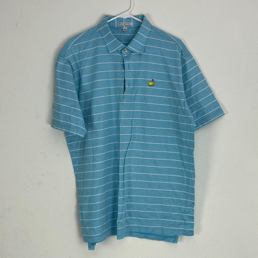 Peter Millar Mens Polo Shirt Large Pinstriped Short Sleeve Golf Sports Cotton
